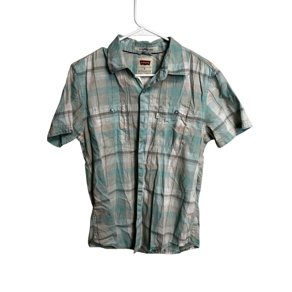 Levi’s Men’s Size Medium M Button Up Short Sleeve Blue White